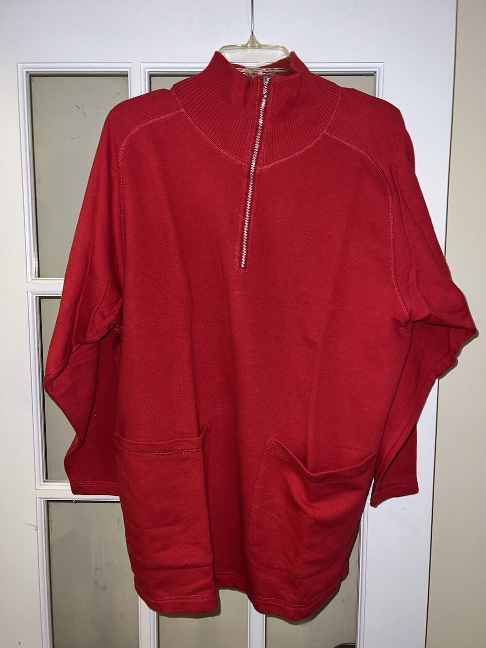 United Colors Of Benetton Solid Red Sweater Women's S 1/4 Zip Comfy Pockets